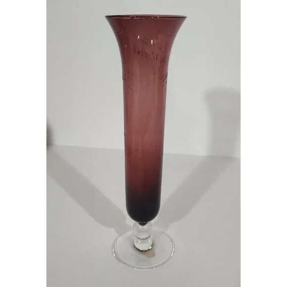 Amethyst Purple Glass 1968 Glows Gren 8" Bud Vase Pedestal Base Art Personalized - Picture 4 of 10